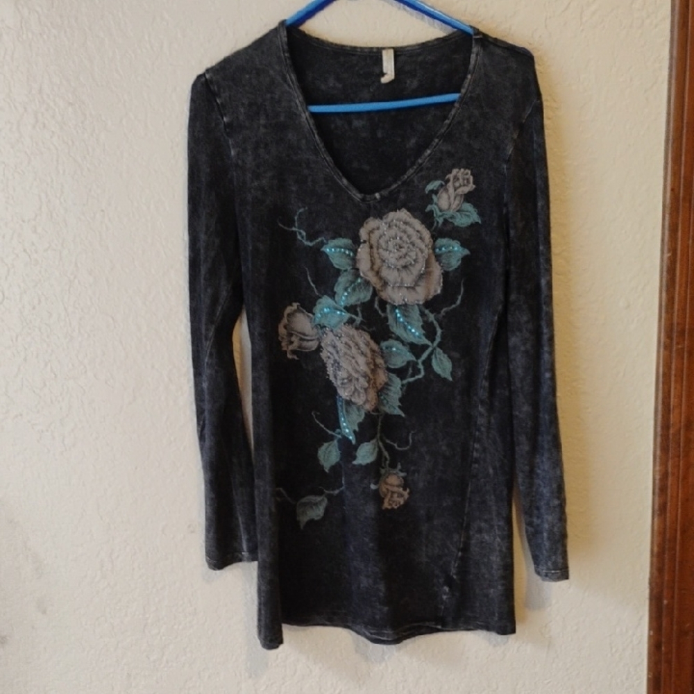 Liberty Gray Graphic Long Sleeve Blouse